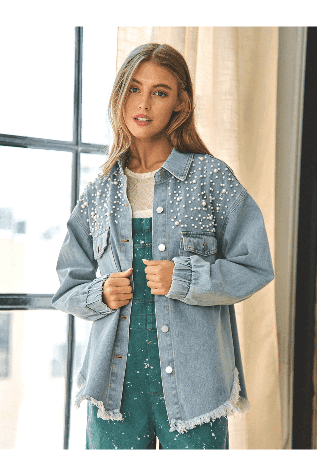 Collared Neck Raw Hem Dropped Shoulder Denim Jacket - SwagglyLife Home & Fashion